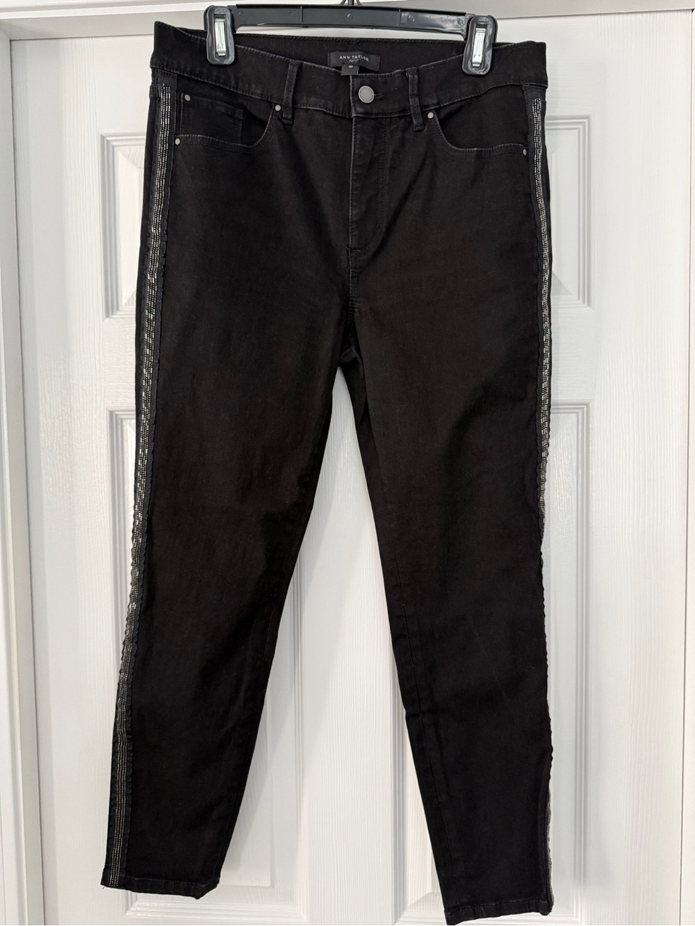Ann Taylor Black Slim Petite Jeans with Metallic Side Trim - 12P